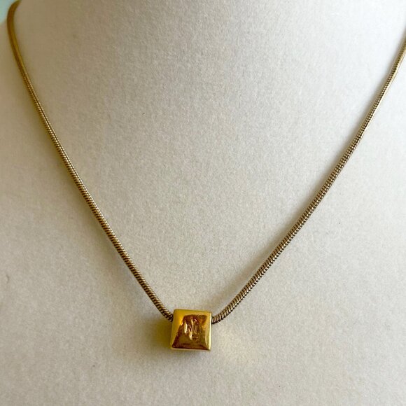 Vintage Ralph Lauren goldtone minimalist necklace with square pendant - Picture 2 of 7